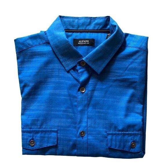 NWOT Alfani Regular Fit Blue Short Sleeve Button Down M Shirt Casual - Picture 6 of 11